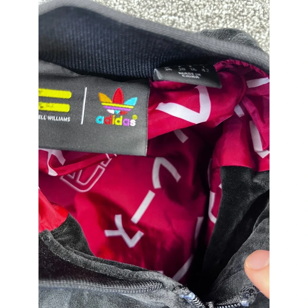 Adidas Jacket Woens S Pharrell Williams Velour Track Front Zip Side Pocket Black